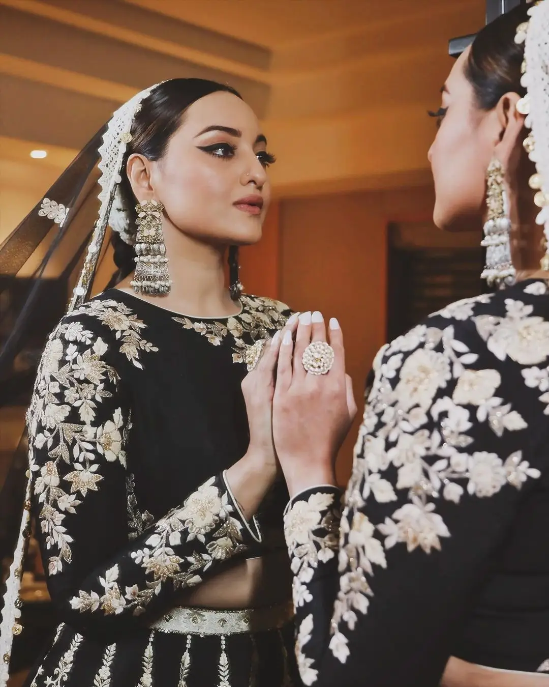 Sonakshi Sinha Wearing Beautiful Earrings Jewellery Black Gown